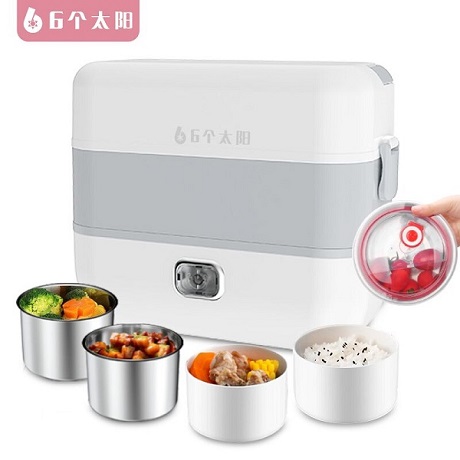 【美味随行 餐餐美味】6个太阳 双层电热饭盒MD-628蒸煮电热饭盒电蒸锅可插电保温热饭神器自动加热蒸煮器便携迷你电饭煲 白色款